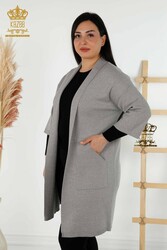 14GG Prodotto in viscosa Elite Maglieria Cardigan Tasca dettagliata Produttore di abbigliamento femminile - 30047 | Tessuto reale - Thumbnail