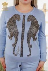 14GG Produced Tracksuit Suit - Leopard Pattern - Stone Embroidered - Women's Clothing - 16521 | Real Textile - Thumbnail