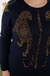 14GG Produced Tracksuit Suit - Leopard Pattern - Stone Embroidered - Women's Clothing - 16521 | Real Textile - Thumbnail