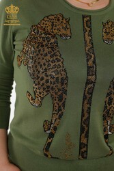 14GG Produced Tracksuit Suit - Leopard Pattern - Stone Embroidered - Women's Clothing - 16521 | Real Textile - Thumbnail