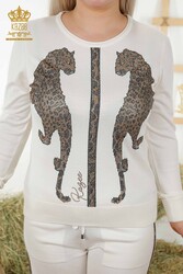 14GG Produced Tracksuit Suit - Leopard Pattern - Stone Embroidered - Women's Clothing - 16521 | Real Textile - Thumbnail