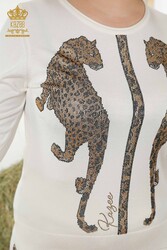 14GG Produced Tracksuit Suit - Leopard Pattern - Stone Embroidered - Women's Clothing - 16521 | Real Textile - Thumbnail