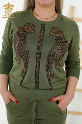 14GG Produced Trainingsanzug Leopardenmuster Stein bestickt Damenbekleidung - 16521 | Echtes Textil - Thumbnail