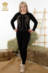 14GG Produced Trainingsanzug Leopardenmuster Stein bestickt Damenbekleidung - 16521 | Echtes Textil - Thumbnail