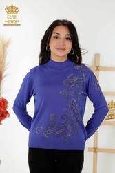 14GG Produced Viscose Elite Knitwear Crystal Stone Embroidered Women's Clothing Manufacturer - 30013 | Real Textile - Thumbnail