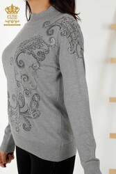 14GG Produced Viscose Elite Knitwear Crystal Stone Embroidered Women's Clothing Manufacturer - 30013 | Real Textile - Thumbnail