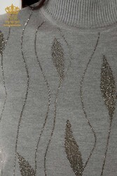 14GG Produced Viscose Elite Knitwear - Leaf Patterned - Stone Embroidered - Women's Clothing - 30182 | Real Textile - Thumbnail