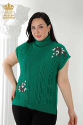 7GG Produced Corespun Knitwear Maglione Motivo floreale Pietra ricamata Produttore di abbigliamento femminile - 30179 | Tessuto reale - Thumbnail