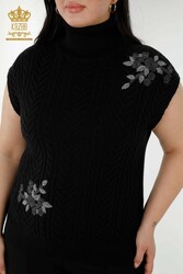 7GG Produced Corespun Knitwear Sweater Floral Pattern Stone Embroidered Women's Clothing Manufacturer - 30179 | Real Textile - Thumbnail