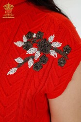 7GG Produced Corespun Knitwear Sweater Floral Pattern Stone Embroidered Women's Clothing Manufacturer - 30179 | Real Textile - Thumbnail