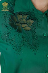 Hemden aus Baumwoll-Lycra-Stoff mit Blumenstickerei Hersteller von Damenbekleidung - 20253 | Echtes Textil - Thumbnail