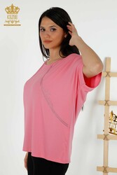 Blusa In Tessuto Viscosa Manica Corta Abbigliamento Donna - 79295 | Tessuto reale - Thumbnail