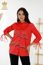 Détail de froncement de manches de chemise produit avec du tissu de coton lycra Fabricant de vêtements pour femmes - 20322 | Vrai textile - Thumbnail