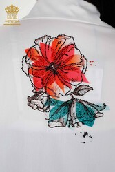 Fabriqué avec du tissu en coton lycra Chemise - Pierre brodée - Coloré Motif floral - Vêtements pour femmes - 20223 | Vrai textile - Thumbnail