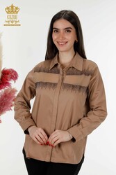 Fabriqué avec du tissu en coton lycra Chemise - Détail en tulle - Fabricant de vêtements pour femmes - 20250 | Vrai textile - Thumbnail