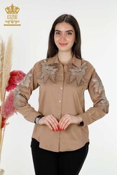 Camicie in tessuto Lycra di cotone con ricamo floreale Produttore di abbigliamento femminile - 20253 | Tessuto reale - Thumbnail