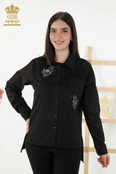 Prodotto con tessuto Lycra di cotone - Camicia - Dettagli floreali - Produttore di abbigliamento femminile - 20248 | Tessuto reale - Thumbnail