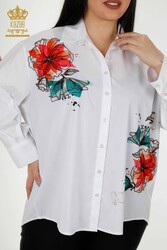 Realizzata con tessuto di cotone Lycra Camicia - Pietra ricamata - Colorato Motivo floreale - Abbigliamento donna - 20223 | Tessuto reale - Thumbnail