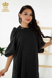 Dress Produced with Cotton Lycra Fabric Balloon Sleeve Women's Clothing - 20329 | Real Textile - Thumbnail