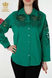 Shirts Made of Cotton Lycra Fabric with Flower Embroidery Women's Clothing Manufacturer - 20253 | Real Textile - Thumbnail