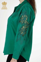 Shirts Made of Cotton Lycra Fabric with Flower Embroidery Women's Clothing Manufacturer - 20253 | Real Textile - Thumbnail