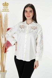 Shirts Made of Cotton Lycra Fabric with Flower Embroidery Women's Clothing Manufacturer - 20253 | Real Textile - Thumbnail