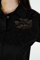 Shirts Made of Cotton Lycra Fabric with Flower Embroidery Women's Clothing Manufacturer - 20253 | Real Textile - Thumbnail