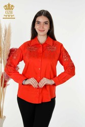 Shirts Made of Cotton Lycra Fabric with Flower Embroidery Women's Clothing Manufacturer - 20253 | Real Textile - Thumbnail