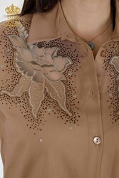 Shirts Made of Cotton Lycra Fabric with Flower Embroidery Women's Clothing Manufacturer - 20253 | Real Textile - Thumbnail