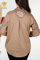 Shirts Made of Cotton Lycra Fabric with Flower Embroidery Women's Clothing Manufacturer - 20253 | Real Textile - Thumbnail