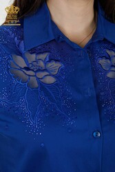 Shirts Made of Cotton Lycra Fabric with Flower Embroidery Women's Clothing Manufacturer - 20253 | Real Textile - Thumbnail