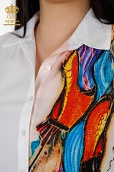 Shirt Patterned Women's Clothing Produced with Cotton Lycra Fabric - 20224 | Real Textile - Thumbnail