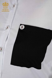 Shirt Pocket Detailed Women's Clothing Produced with Cotton Lycra Fabric - 20309 | Real Textile - Thumbnail