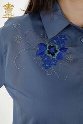 Produced with Cotton Lycra Fabric Shirt - Flower Detailed - Women's Clothing Manufacturer - 20248 | Real Textile - Thumbnail