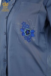 Produced with Cotton Lycra Fabric Shirt - Flower Detailed - Women's Clothing Manufacturer - 20248 | Real Textile - Thumbnail