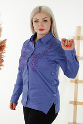 Made with Cotton Lycra Fabric - Shirt - Flower Embroidered - Stone Embroidered - Women's Clothing - 20395 | Real Textile - Thumbnail