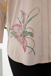 Shirts Produced with Cotton Lycra Fabric Floral Patterned Women's Clothing Manufacturer - 17053 | Real Textile - Thumbnail