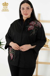 Shirts Produced with Cotton Lycra Fabric Floral Patterned Women's Clothing Manufacturer - 17053 | Real Textile - Thumbnail