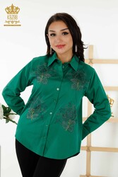 Shirt Produced with Cotton Lycra Fabric Rose Patterned Women's Clothing Manufacturer - 20243 | Real Textile - Thumbnail