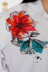 Made with Cotton Lycra Fabric Shirt - Stone Embroidered - Colorful Floral Pattern - Women's Clothing - 20223 | Real Textile - Thumbnail