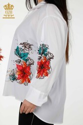 Made with Cotton Lycra Fabric Shirt - Stone Embroidered - Colorful Floral Pattern - Women's Clothing - 20223 | Real Textile - Thumbnail