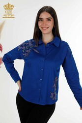 Produced with Cotton Lycra Fabric Shirt - Stone Embroidered - Women's Clothing Manufacturer - 20252 | Real Textile - Thumbnail