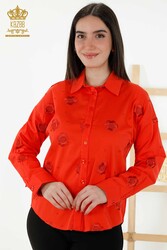 Produced with Cotton Lycra Fabric Shirt - Floral Pattern - Women's Clothing Manufacturer - 20394 | Real Textile - Thumbnail