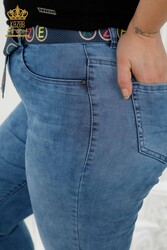 Made with Lycra Knitted Jeans - Belted - Pockets - Women's Clothing Manufacturer - 3681 | Real Textile - Thumbnail