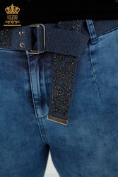 Produced with Lycra Knitted Jeans - Belt - Stone Embroidered - Women's Clothing Manufacturer - 3686 | Real Textile - Thumbnail