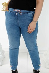 Made with Lycra Knitted Jeans - Elastic Waist - Pockets - Women's Clothing Manufacturer - 3679 | Real Textile - Thumbnail