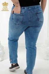 Made with Lycra Knitted Jeans - Elastic Waist - Pockets - Women's Clothing Manufacturer - 3679 | Real Textile - Thumbnail