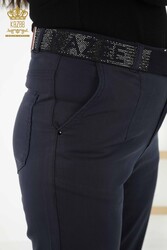 Produced with Lycra Knitted Trousers - Belt - Pockets - Women's Clothing Manufacturer - 3685 | Real Textile - Thumbnail