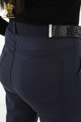 Produced with Lycra Knitted Trousers - Belt - Pockets - Women's Clothing Manufacturer - 3685 | Real Textile - Thumbnail