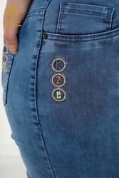 Fabriqué avec du lycra tricoté - Jeans - Ceinturé - Poches - Fabricant de vêtements pour femmes - 3681 | Vrai textile - Thumbnail